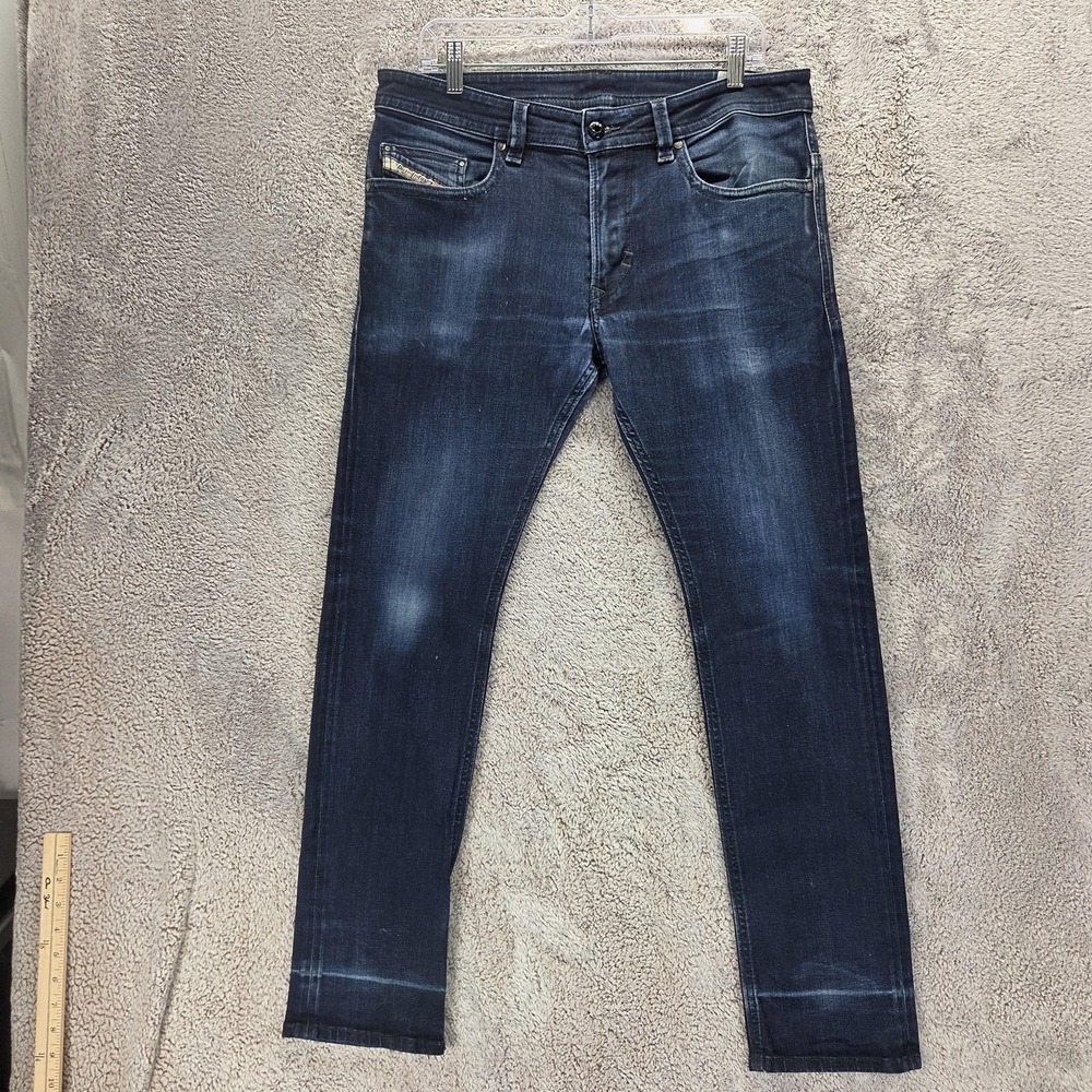 Diesel Jeans Mens 32x30 Blue Thavar Slim Skinny Dark Wash Stretch 0607A